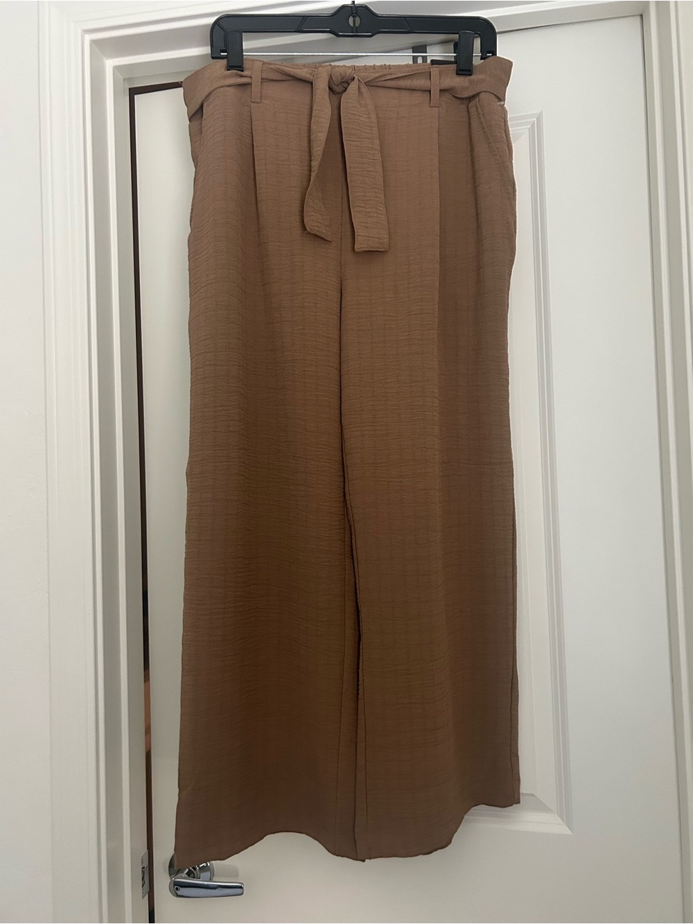 Soho Wide-Leg Tie-Waist Pants in Brown